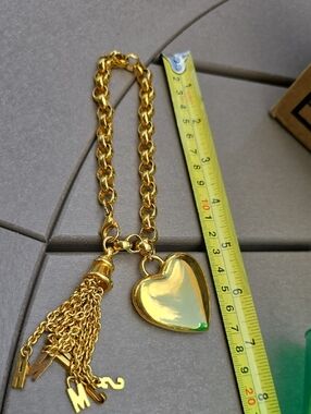 Moschino Gold Heart Tassel Charm Bracelet